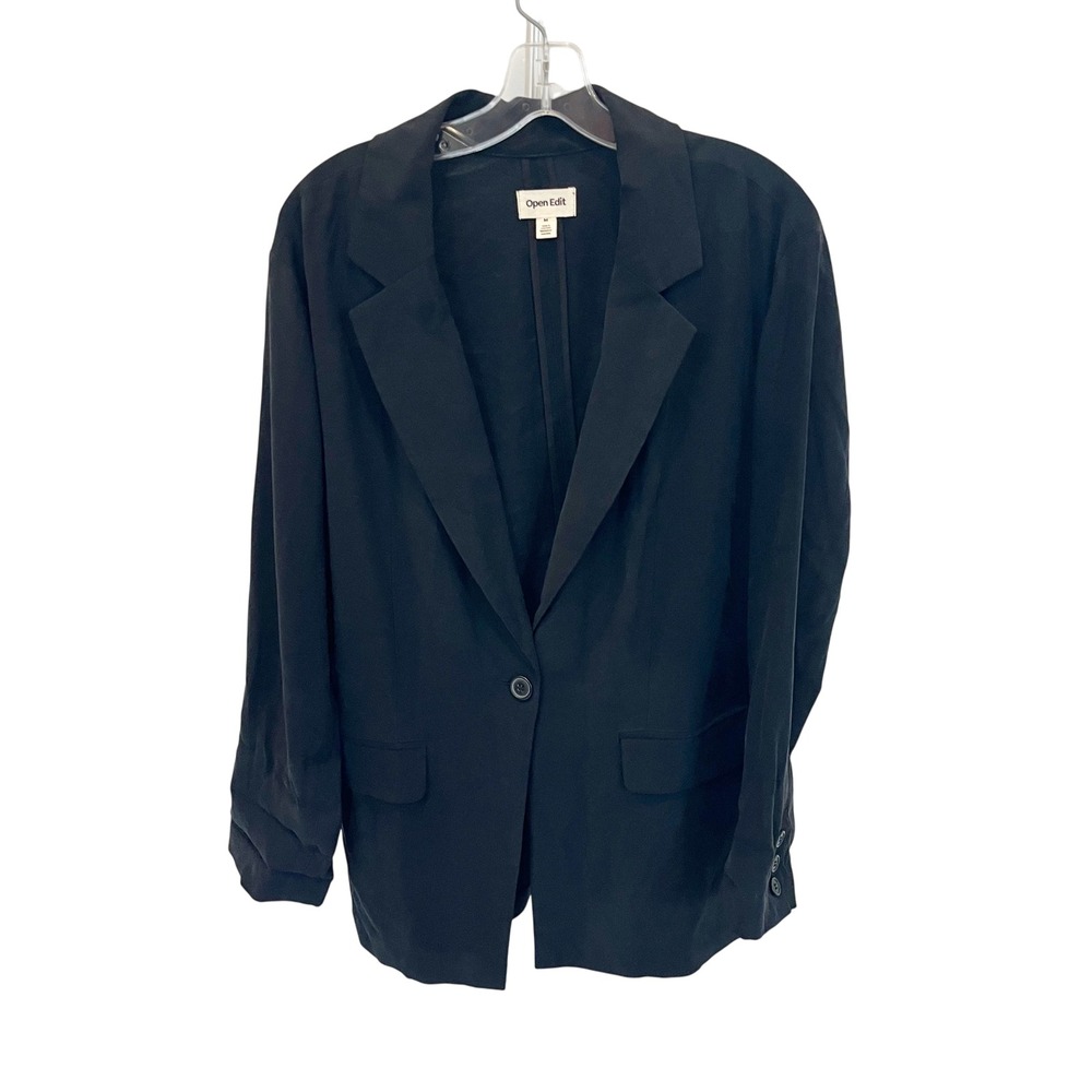 NEW Open Edit Womens Black Relaxed Fit Single Button Blazer Nordstrom Medium